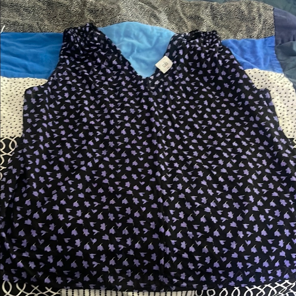 #54 CAbi Purple and Black Blouse Elegant Top